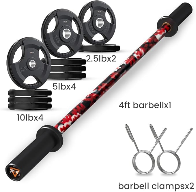 4FT Olympic Barbell Bar, 47Inch Straight Weight Bar with 2 Collars, Solid Olympic Bar with Bearings, 500Lbs Capacity Weightlifting Bar for Home Gym Strength Training, Suitable for 2 Inch Plates