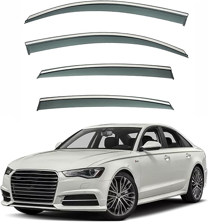 Window Visors Rain Guards for Audi A6 2012 2013 2014 2015 2016 2017 2018,Tape-On Side Window Deflectors,Car Accessories Visors Rain Guards