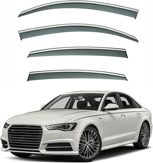 Window Visors Rain Guards for Audi A6 2012 2013 2014 2015 2016 2017 2018,Tape-On Side Window Deflectors,Car Accessories Visors Rain Guards