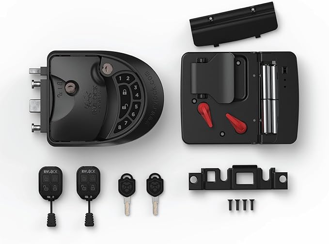 RVLock Class C Charter Keyless Entry Keypad and Handle with Fob, All Metal RV Door Lock and Latch Replacement Kit, Upgraded Silicone Keypad for Class C and A Motorhomes, Fits openings 4.5 x 3.5 Inches