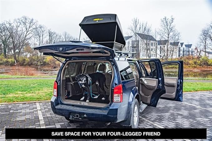 JEGS Rooftop Cargo Carrier for Car Storage - Large Roof Rack Cargo Carrier - Front Hinge/Rear Lock - Rear Opening Weatherproof Storage - Made in USA - 18 Cubic Ft - 110 Lb Capacity - Aero Design