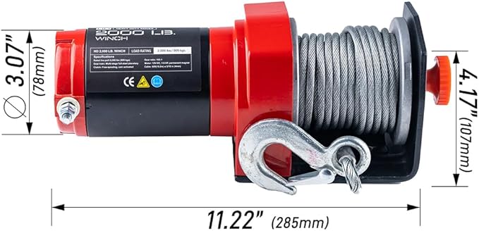 RUGCEL WINCH 2000lb,for ATV, with Steel Cable,ATV Winch with Wired Manual Remote Control Switch,with Mounting Plate,with Roller Fairlead&Hook