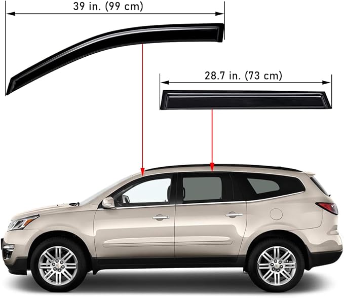 Lightronic Extra Durable Outside-Mount Auto Vent Window Visor, Fits 2009-2017 Chevrolet Traverse, UV Protection Rain Guard, Original Wind Deflector, No-Drill Easy Install, Dark Smoke, 4-Pcs