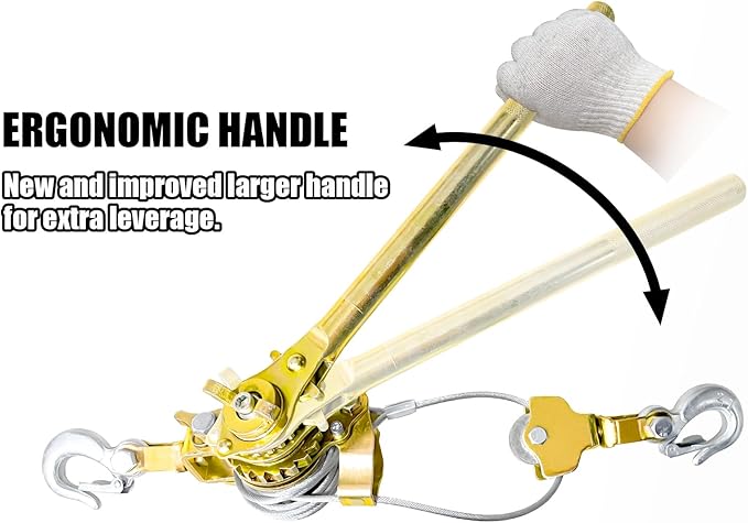 Come Along Winch Heavy Duty 2-Ton Capacity 6.56ft Come Along Cable Puller with 2 Hooks Dual-Gear Come Along Tool for Professional Lifting & Pulling