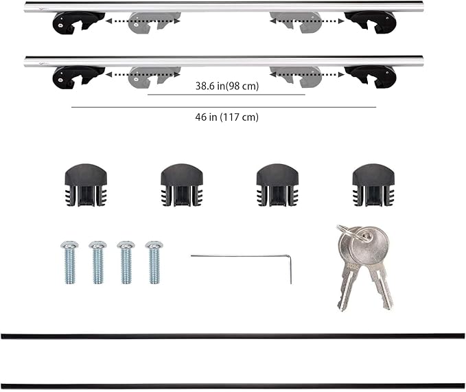 Amazon Basics Cross Rail Roof Rack, 52 inches, Fits up to 46" Spans between Raised Side Rails with Gap, Pack of 2, Black/Silver