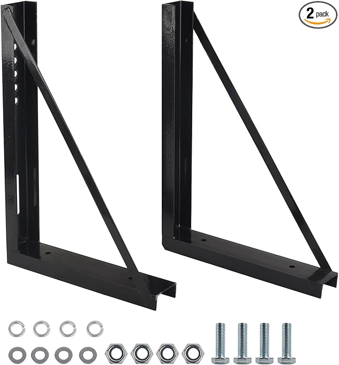 2 PCS 18 x 24 Inch Black Welded Structural Steel Mounting Brackets for Truck Trailer Underbody Tool Boxes with Screws Spacers and Sleeves