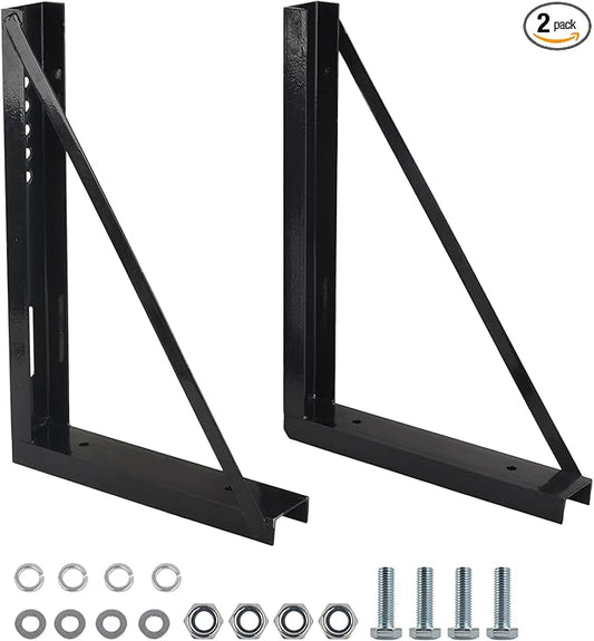 2 PCS 18 x 24 Inch Black Welded Structural Steel Mounting Brackets for Truck Trailer Underbody Tool Boxes with Screws Spacers and Sleeves