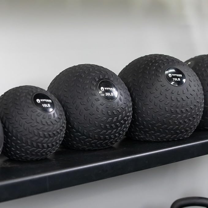 Titan Fitness Rubber Tread Slam Ball, Dead Bounce, Weight Workout - Throw, Catch, Slam, Twist