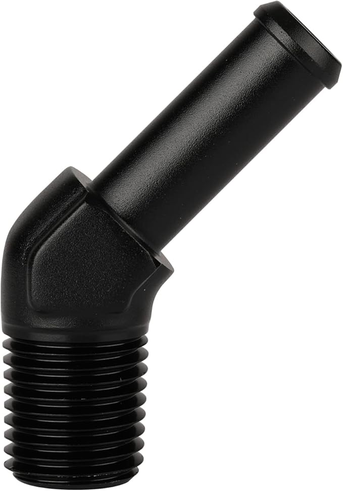 1/4 NPT Male to 3/8" Hose Barb Fitting Adapter 45 Degree Elbow Aluminum Black