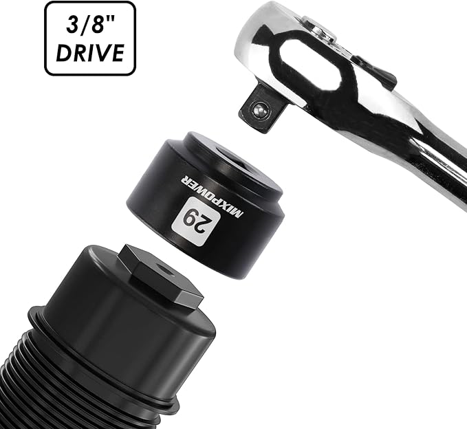 MIXPOWER 7 Pieces 3/8" Drive Low Profile Oil Filter Socket Set, 24mm, 25mm, 27mm, 28mm, 29mm, 32mm, 36mm, Oil Filter Cap Remover and Installer Tool Set