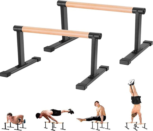 Wooden Parallel Bars 20" Length 12" Height,Dip Bar with Thick Beech Handles, Push-up stands for Handstand, L-Sit, Gymnastics, Strength Training Home Gym,Anti-slip Mats, Easy to Install,700lbs
