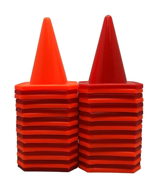 Bluedot Trading 4” Plastic Sports Cones | Agility Cones Games, RC Racing, Outdoor Activities, Soccer Training, Party Games & Decorations - Orange & Red Cones – Set of 30