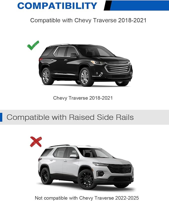 Lockable 260lbs Roof Rack Cross Bars Compatible with Chevy Chevrolet Traverse 2018 2019 2020 2021,All-Metal Aluminum Heavy Duty Roof Rails Crossbars Cargo Canoe Black Rooftop Luggage.