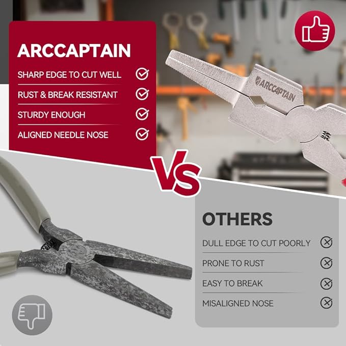 ARCCAPTAIN Professional 8" Weliding Pliers, Sharp MIG Pliers for Rust Resistant, Long Nose Pliers with Anti-slip Handle - Durable and Effecient