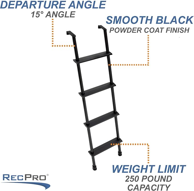 RecPro RV Bunk Ladder 52" | Black or Silver Color Options | Mounting Brackets Included | Aluminum | Made in USA (Black)