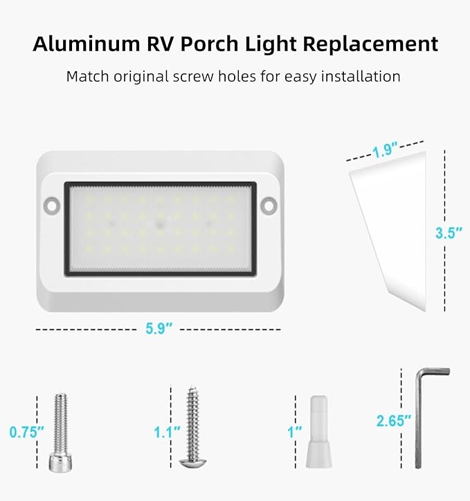 Dual-Color Exterior RV Porch Light LED - 1400 Lumen 12V Waterproof Floodlight for Campers, Trailers Outdoor - IP67 All-Weather Aluminum Fixture - White/Amber Switchable via RV Control (1- Pack)