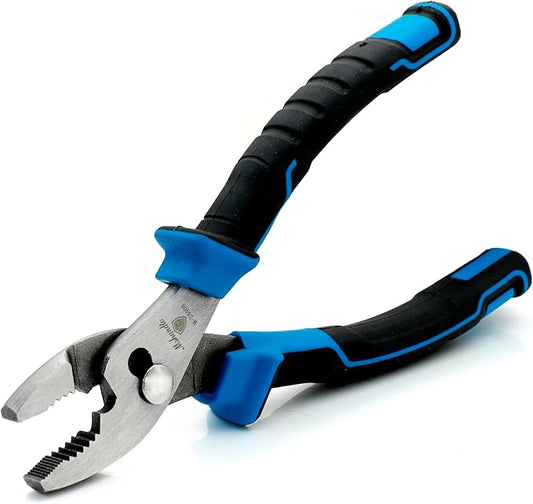 8-Inch Slip Joint Pliers, Alloy Steel with Swivel Rivet & Non-Slip TPR Handles, Strong Sharp Teeth for Plumbing, Automotive Repair, Tightening, Loosening, Gripping Nuts, Bolts, Pipes Adjustab