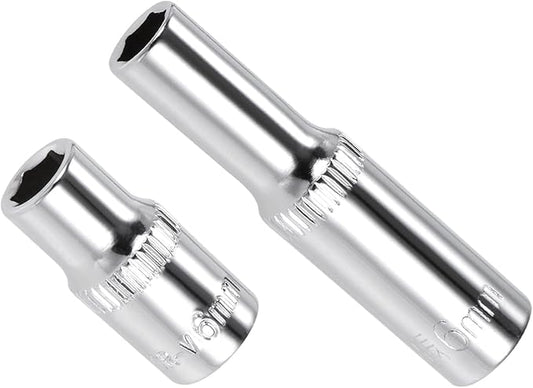 6-Point Socket, 1/4" Drive 6mm Deep, Polished Chromed CR-V Metric Deep and Shallow Impact Socket - (Applications: for Ratchet Torque Electric Wrenches Car Repair), 2-Pieces