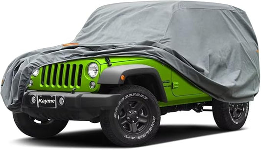 Kayme Heavy Duty Jeep 2dr Car Cover, Custom Fit Jeep Wrangler 2 Door CJ YJ JK JL Waterproof All Weather for Automobiles, Full Car Cover - Sun, Rain & UV Protection