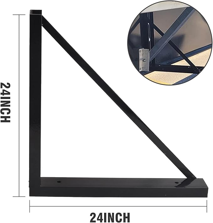 2 PCS 24 x 24 Inch Black Welded Structural Steel Mounting Brackets for Truck Trailer Underbody Tool Boxes with Screws Spacers and Sleeves