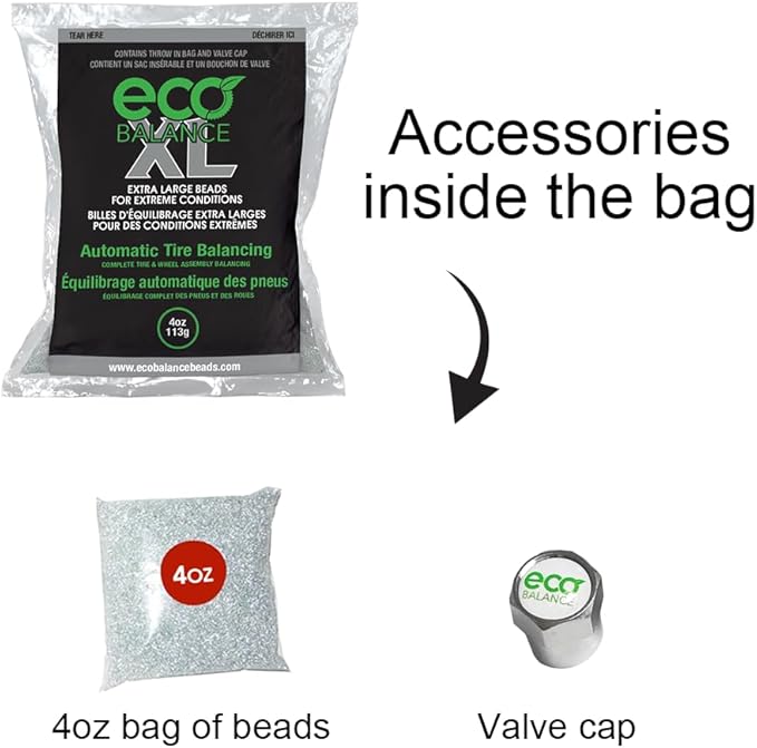 ECO Balance 04-ECOXL12 ECO XL Extreme Condition Tire/Wheel Balancing Beads - Off-Road Vehicles, Light Duty Truck Tires, (12) 4oz Balance Bead Bags, (12) Valve Caps