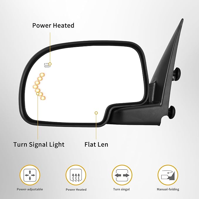 DWVO Towing Mirrors Compatible with 2003 2004 2005 2006 Chevy Silverado GMC Sierra Series Pickup, Tow Mirrors Pair with Manual Folding Power Adjustable Heated Set