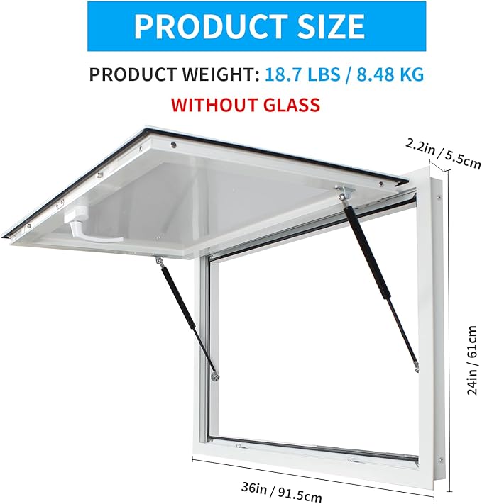 Concession Window Food Truck Window Aluminum Alloy Windows, 36x24 Inch Concession Window for Food Truck, Serving Window for Food Truck with Awning Door, No Glass (36×24 Inch)