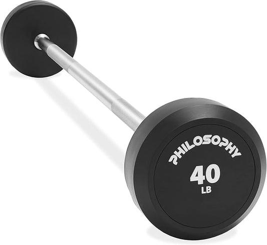 Philosophy Gym Rubber Fixed Barbell, Pre-Loaded Weight Straight Bar for Strength Training & Weightlifting