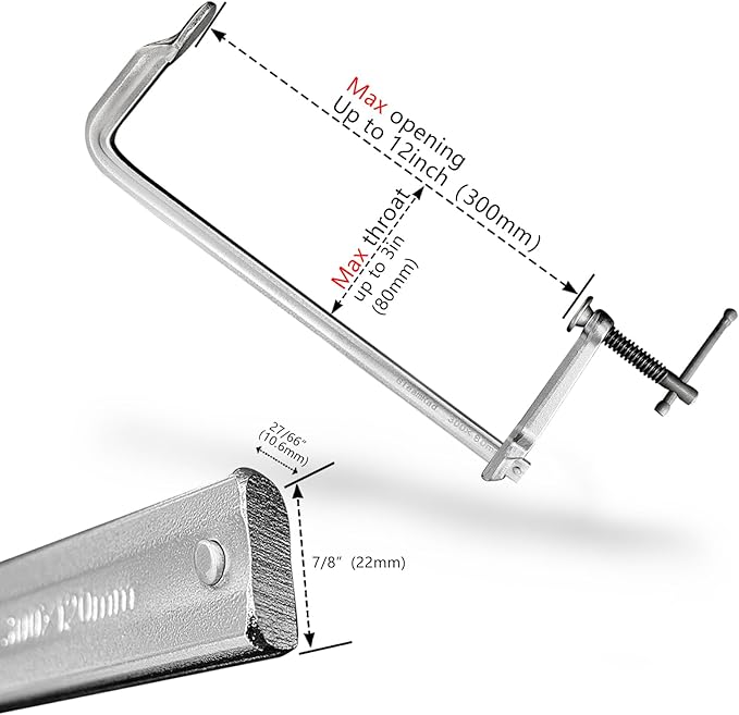 2-Pack 12-Inch Heavy-Duty F-Clamps for Welding, Woodworking & Metalworking – 550 lbs Load Capacity, 3 Inch Throat Depth, All-Steel Construction (2-Pack - 12 Inch - 3 Inch)