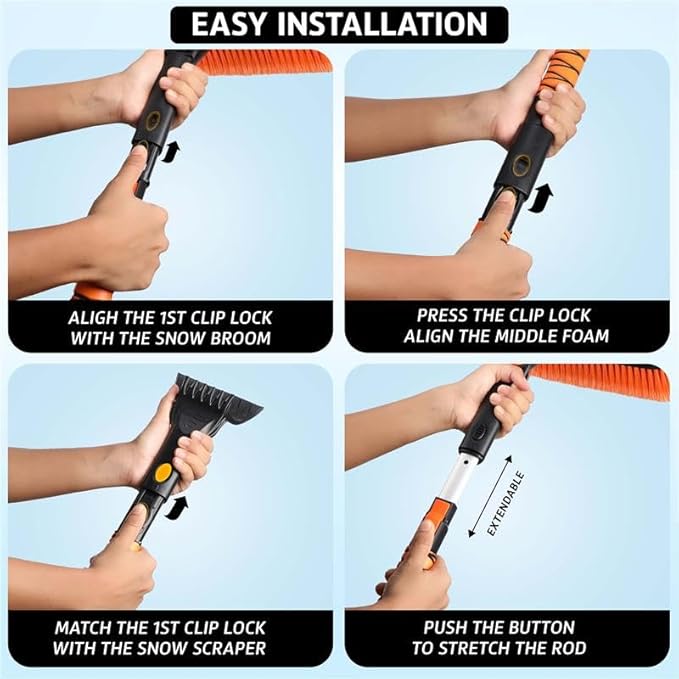 EcoNour 63" Extendable Snow Brush & Ice Scraper with 360° Pivoting Head | Telescopic Aluminum Handle | Extra Long Snow Brush for Car Windshield, Roof & SUVs | Heavy Duty Ice Scraper for Trucks