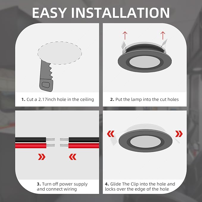RV Puck Light, LED Recessed Ceiling Light, 12V RV Lighting Interior, Ultra-Thin Camper Lighting Fixtures, High Brightness for RV Motorhome Boat