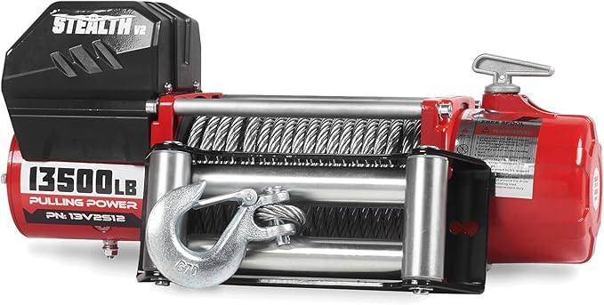 Stealth Winches 13500lb Truck Winch 12V Electric Winch with 2 Wireless remotes and Steel Rope, Perfect for SUV Towing Trailer Winch, Hook, Weatherproof, with Roller Fairlead, Heavy Duty