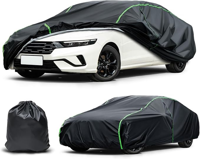 Waterproof Car Cover Compatible with Accord/A6/E-Class/LS/Model S/Avalon All-Weather Protection, 197"-205" Sedan PEVA Car Cover with Zipper Door