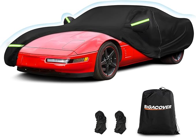 for C4 Corvette Car Cover Waterproof, Sun Heat Protection Outdoor Full Covers with Driver Side Zipper Windproof Heavy Duty All Weather Fit for C4 1984-1996 Chevy Corvette,Not for Rear Wing
