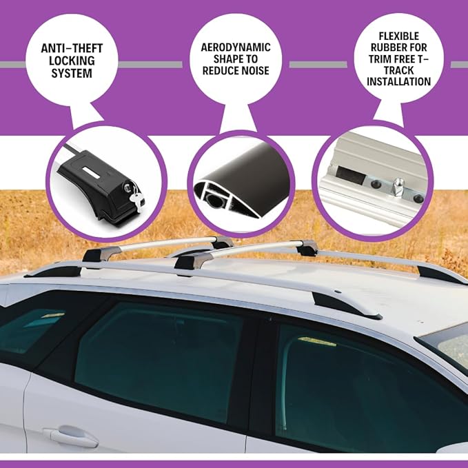 ERKUL Roof Rack Cross Bars for Ford Escape 2013-2019 | Aluminum Crossbars with Anti Theft Lock for Rooftop | Compatible with Raised Rails - Silver