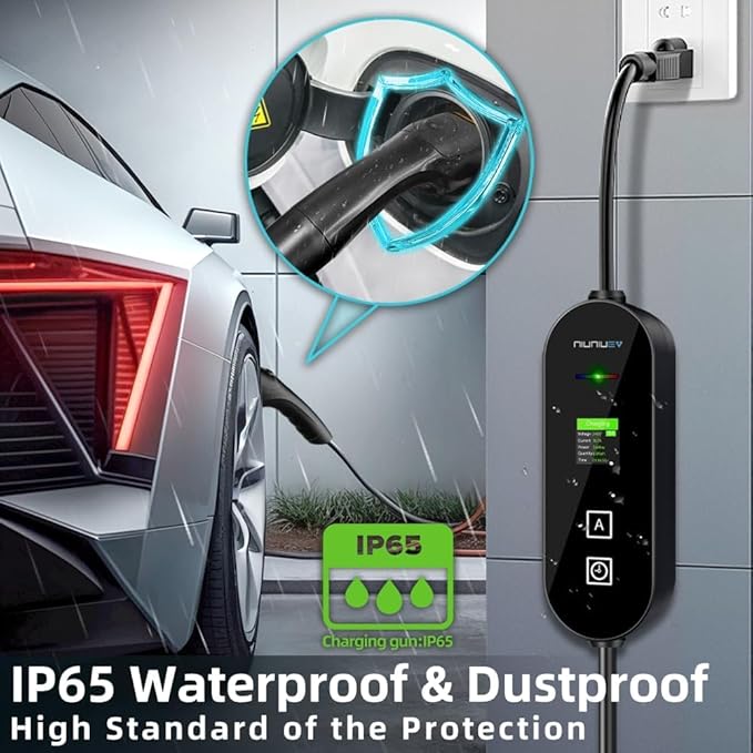 Level 1&2 EV Charger ， Electric Vehicle Portable Charger with 32FT Cable,16A Adapter Portable EV Chargers Polymer Materials Cable, Adjustable Current Compatible with BYD and Other PHEV/BEV/EV