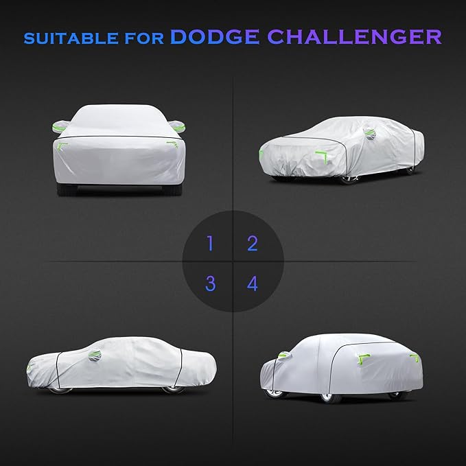 Car Cover Custom Fit for Dodge Challenger 2008-2025,6 Layers Truck Cover Waterproof All Weather for Automobiles,Outdoor Full Exterior Cover,Rain, Sun, Wind Protection,Silver