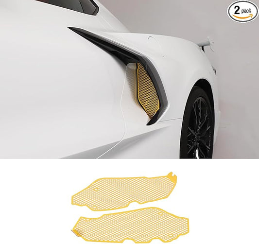 Side Intake Grill Guards Mesh Compatible with Chevrolet Corvette C8 2020-2025, Stainless Steel Side Radiator Guards Grille Vents Insert Mesh Accessories, 2Pcs (Yellow)