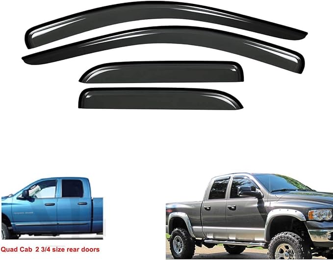 Smoke Window Visors Compatible with Dodge 2002-2008 Ram 1500/2003-2009 Ram 2500/3500 Quad Cab Sun Rain Guards Wind Deflectors 94623