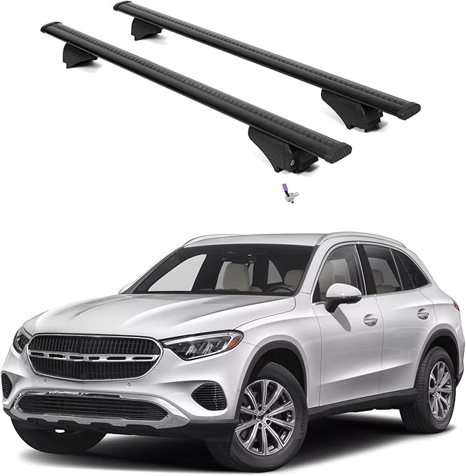 ERKUL Roof Rack Cross Bars for Mercedes Benz GLC 2023-2026 | Aluminum Crossbars with Anti Theft Lock for Rooftop | Compatible with Flush Rails - Black