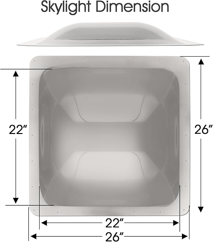 XMK RV Skylight Replacement, 26" x 26" Outer Dome Fit 22" x 22" Openings, RV Skylight Cover Shower Roof Dome for Camper Trailer Fifth Wheel Truck, Impact Resistant, Smoke Gray