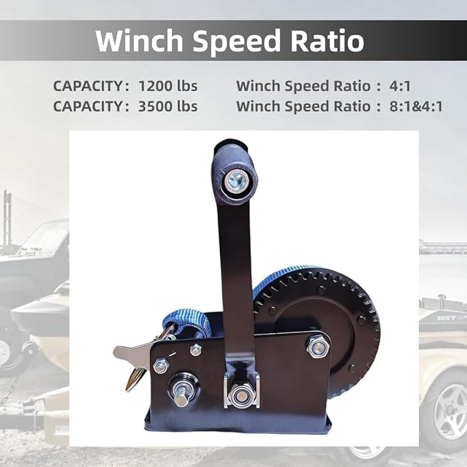 SYLPHID 3500lbs Heavy Duty Boat Trailer Winch with 32FT Strap, Portable Hand Crank Winch for Boat, Truck, Trailer, RV, ATV, Jet Ski (3500Lbs with 32FT Strap)