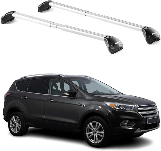 OMAC Roof Rack Cross Bars for Ford Escape 2013-2019 Heavy Duty Telescopic 220Lbs Aluminium Silver 2Pcs fits Cargo Carriers Kayak Canoe Bike Snowboard