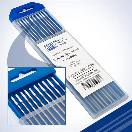Midwest Tungsten Service TIG Welding Tungsten Electrodes 10-Pack (White - 0.8% Zirconiated Tungsten (WZ8, EWZ-0.8), 1/16")