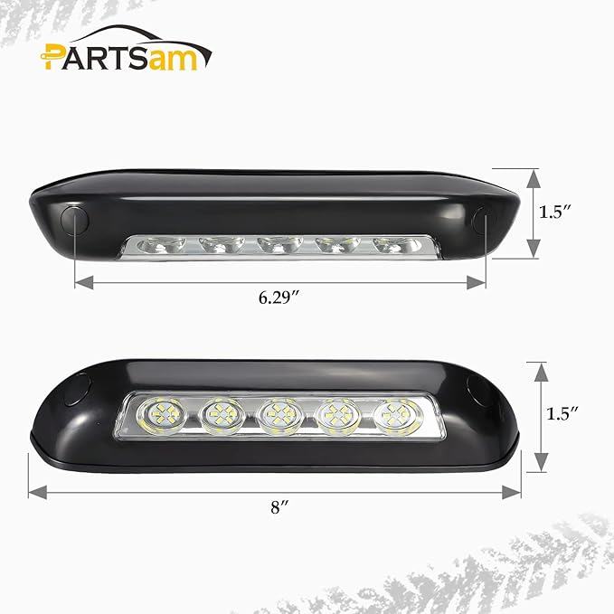 Partsam 2Pcs 8” RV Porch Lights 12V IP67 Waterproof Utility Strip Lights Bar Surface Mount for Motorhome Caravan Camper Boat Marine Black Housing