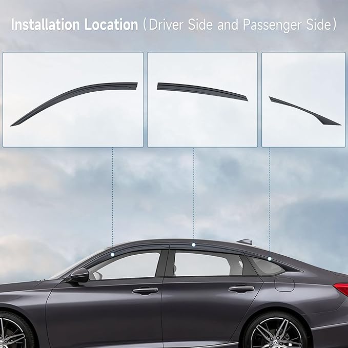 ACLONG Smoke Rain Guards Fit for Honda Accord 2018 2019 2020 2021 2022 Tape-On Side Shatterproof Window Visor, Window Deflectors, 6-Piece Set