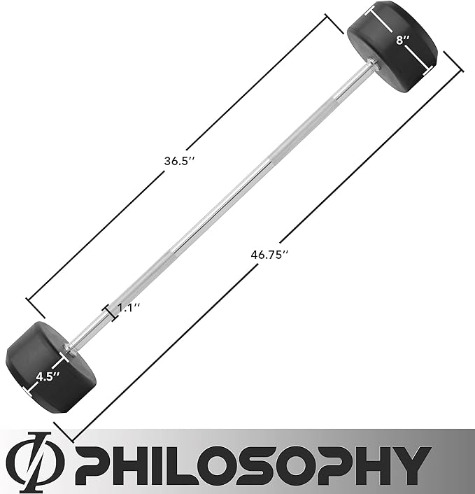 Philosophy Gym Rubber Fixed Barbell, Pre-Loaded Weight Straight Bar for Strength Training & Weightlifting