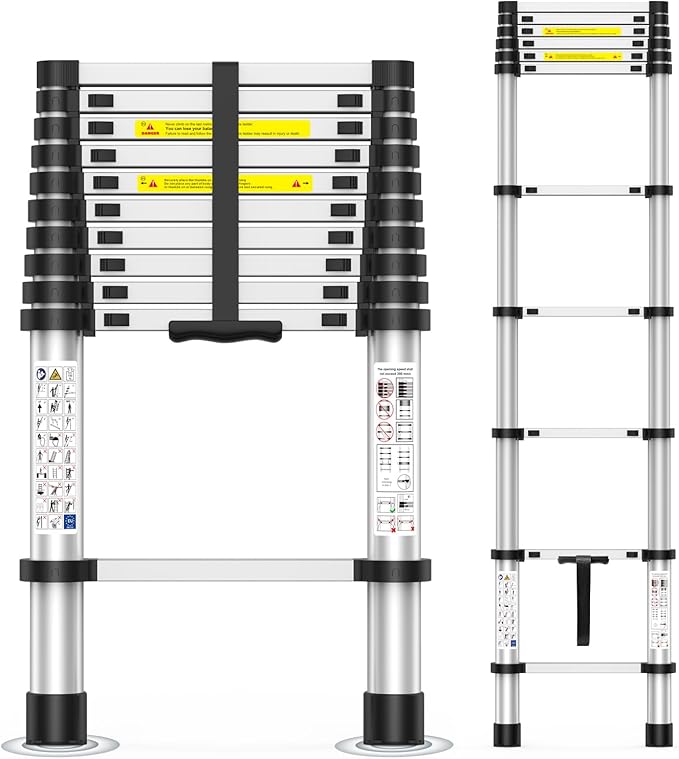 10.5FT Telescoping Ladder, 330lb Capacity Aluminum Heavy-Duty Extension Ladder with Anti-Slip Steps for Secure Attic Access, Roof, and Home Renovation Projects