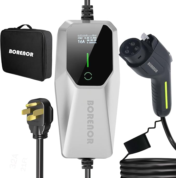 32A Portable Level 2 EV Charger, 240V 7.68kW Mobile Electric Car Charger, Portable EV Chargers for SAE J1772, 25ft Cable with NEMA 14-50 Plug, Electric Vehicle Charging Station for Home and Outdoor