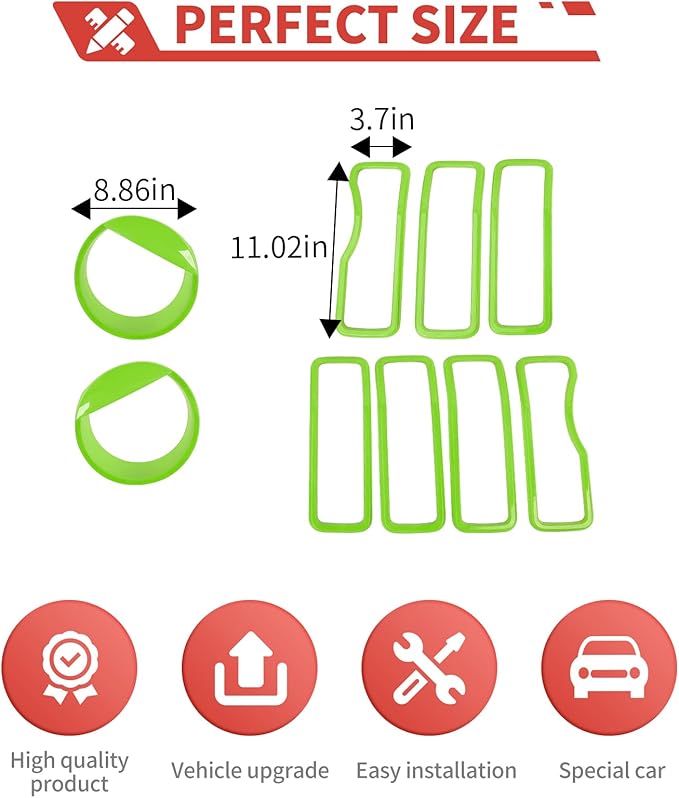Front Grill Inserts Front Headlight Cover Kit fit for Jeep Wrangler JL JLU Gladiator JT 2024+ Exterior Accessories,Light Green